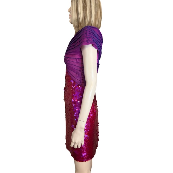 SHO by Tadashi Shoji Cocktail Dress Hot Pink Sequins Off Shoulder Sheath Party - Picture 8 of 16